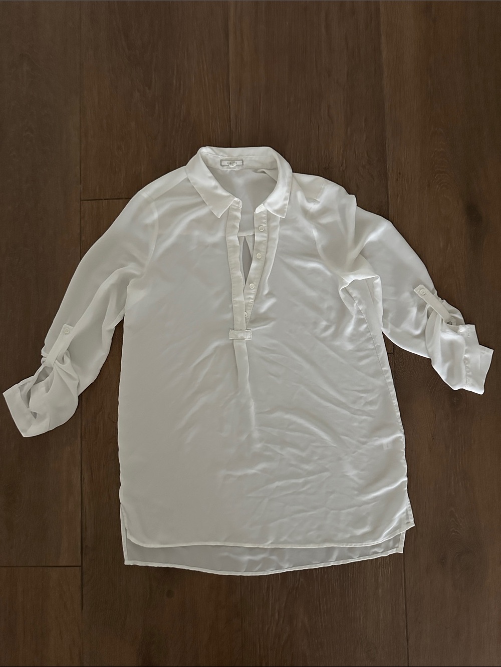 Pleione White Long-Sleeve Split-Neck Tunic Shirt. Size S.